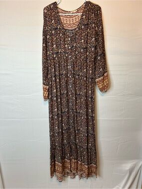 Faherty Toluca Dress Size Med Floral Print Maxi Dress Merlot Boho Gypsy Red 59